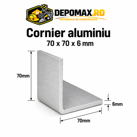 Cornier aluminiu 70 x 70 x 6 mm, 6 metri (EN AW-6060)